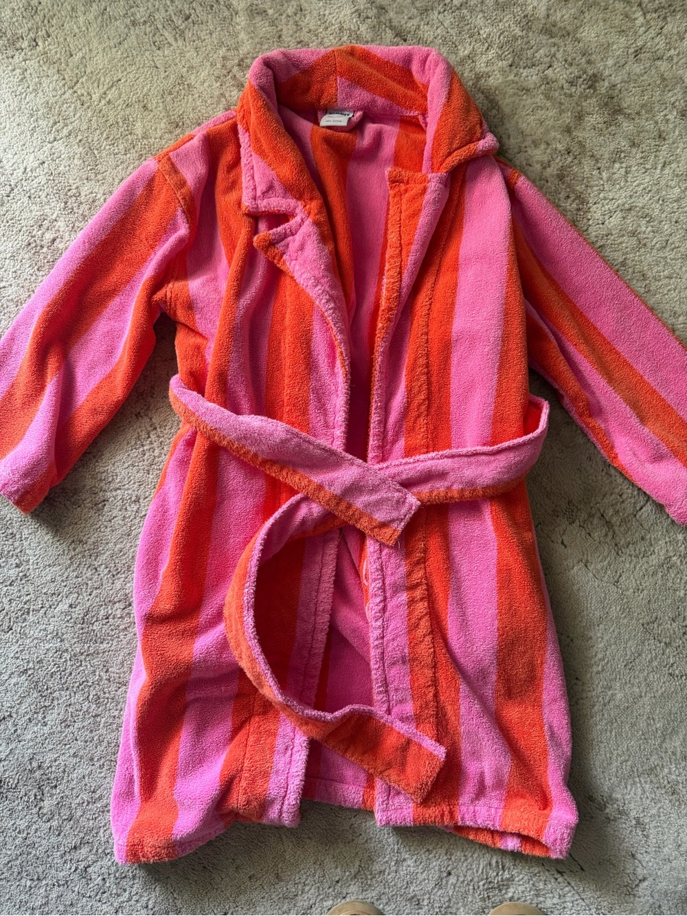 Hommey Striped Pink & Orange Plush Bathrobe - Picture 3 of 10